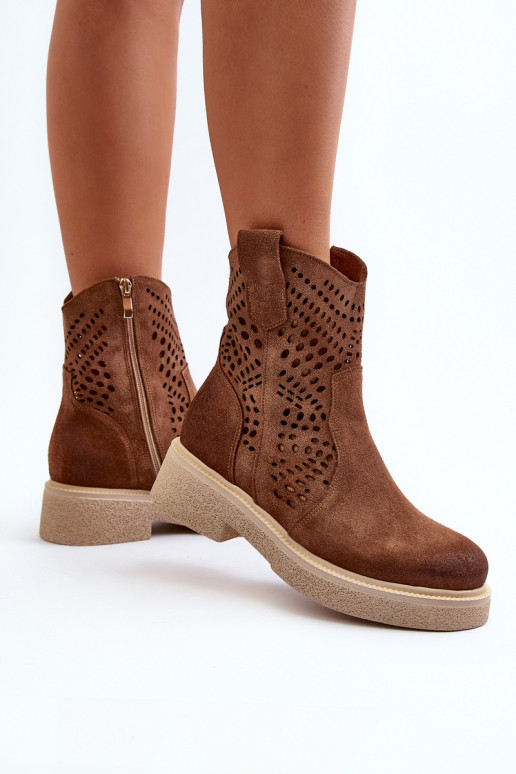 Zazoo 3470 INildlederschuhe Feminin mit breiten Absätzen mit durchbrochenen Elementen braune Farbe Zazoo 3470 INildlederschuhe Feminin mit breiten Absätzen mit durchbrochenen Elementen braune Farbe