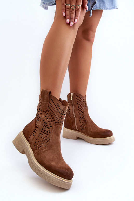 Zazoo 3470 Chaussures en daim Féminin avec des talons larges avec des éléments ajourés marron Zazoo 3470 Chaussures en daim Féminin avec des talons larges avec des éléments ajourés marron