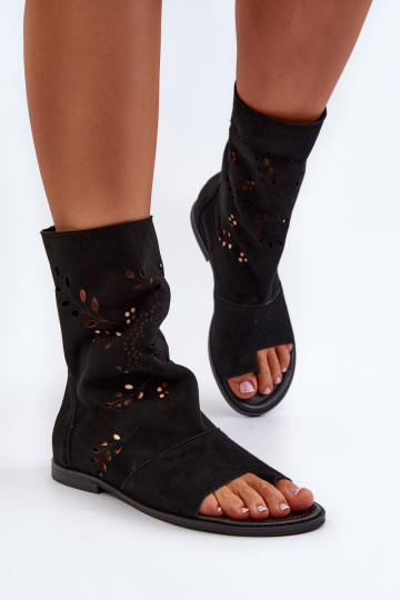 Zazoo 3437 Féminin Sandales en daim avec une botte Au Château couleur noire