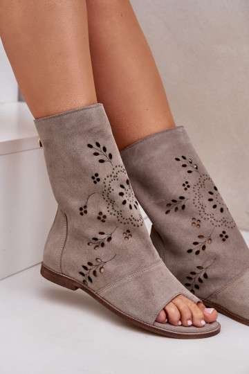 Zazoo 3437 Dames Sandalen van suède met laarzen Opar het kasteel beige 2