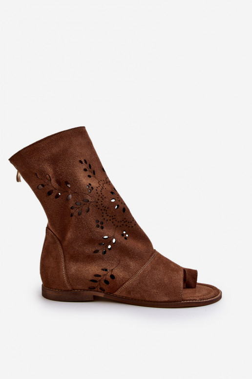 Zazoo 3437 Dames Sandalen van suède met laarzen Opar het kasteel bruine kleur Zazoo 3437 Dames Sandalen van suède met laarzen Opar het kasteel bruine kleur