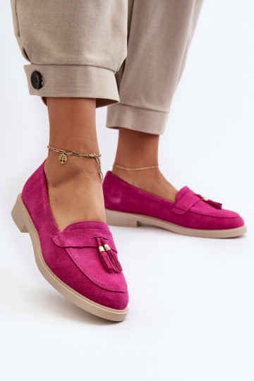 Zazoo 3420 Mocassins en nubuck pour femmes avec talons larges couleur fuchsia