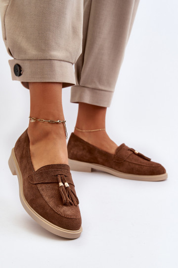 Zazoo 3420 Suède mocassins Dames met brede hakken bruine kleur