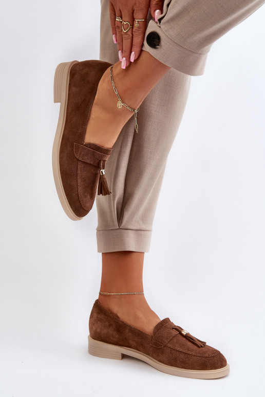 Zazoo 3420 Mocassins en daim Féminin avec des talons larges marron