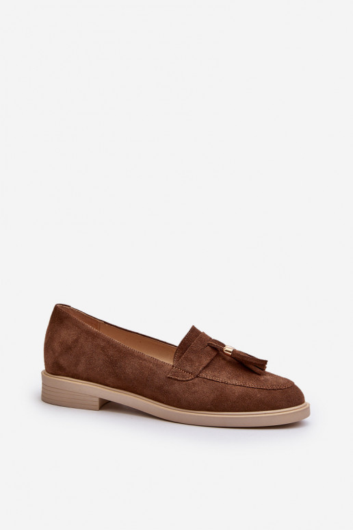 Zazoo 3420 Suède mocassins Dames met brede hakken bruine kleur