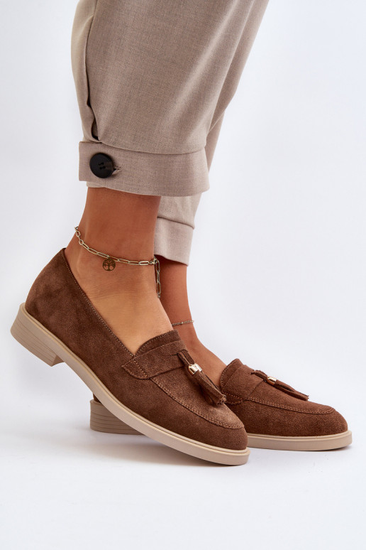 Zazoo 3420 Mocassins en daim Féminin avec des talons larges marron