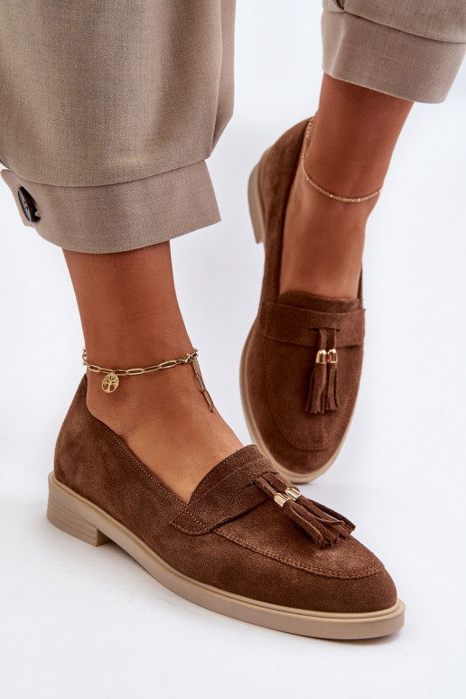 Zazoo 3420 Mocassins en daim Féminin avec des talons larges marron