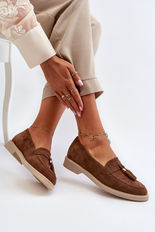 Zazoo 3420 Suède mocassins Dames met brede hakken bruine kleur