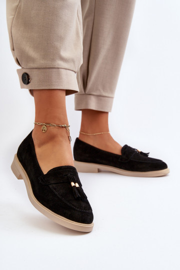 Zazoo 3420 Mocassins en daim Féminin avec des talons larges couleur noire