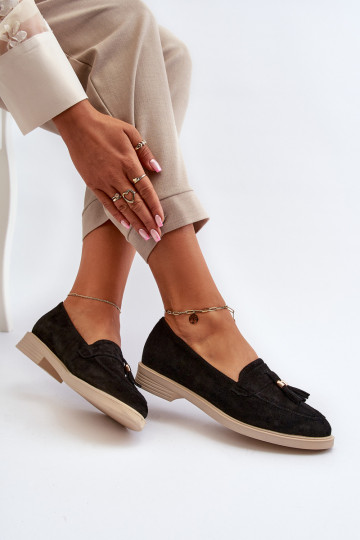 Zazoo 3420 Mocassins en daim Féminin avec des talons larges couleur noire 2