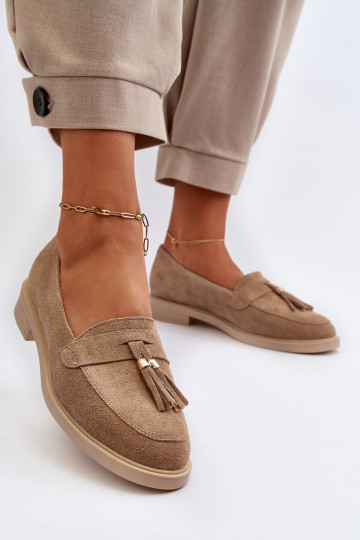 Zazoo 3420 Dames suède mocassins met brede hakken zand