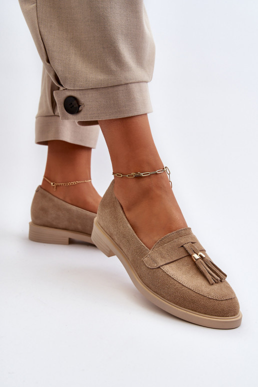 Zazoo 3420 Mocassins en daim Féminin avec des talons larges beige Zazoo 3420 Mocassins en daim Féminin avec des talons larges beige