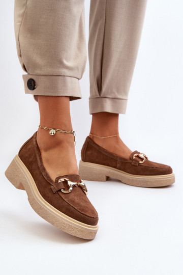 Zazoo 3429 Suède mocassins Dames met ornamenten bruine kleur