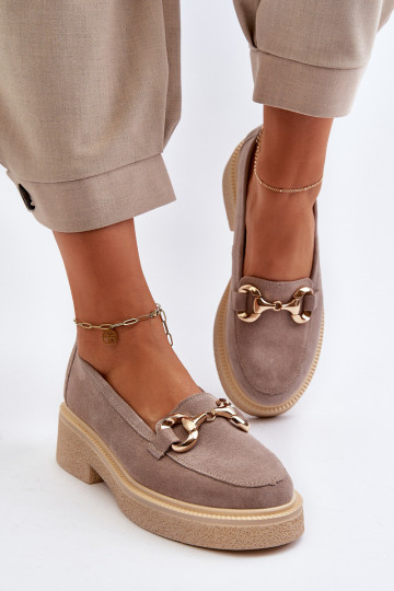 Zazoo 3429 Dames suède mocassins met ornamenten cappuccino