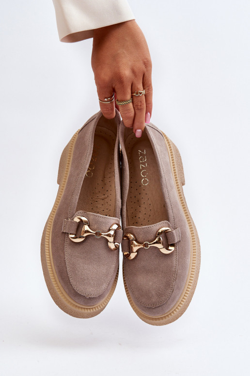 Zazoo 3429 Suède mocassins Dames met ornamenten kleur cappuccino Zazoo 3429 Suède mocassins Dames met ornamenten kleur cappuccino