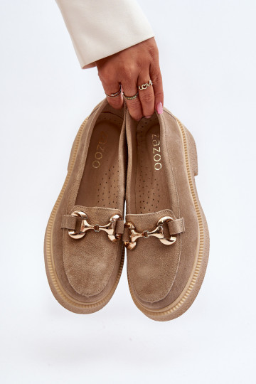 Zazoo 3429 Suède mocassins Dames met ornamenten beige 2