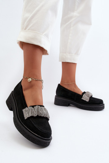 Zazoo 3419 mocassins pour femmes en daim Avec ruban décoratif couleur noire