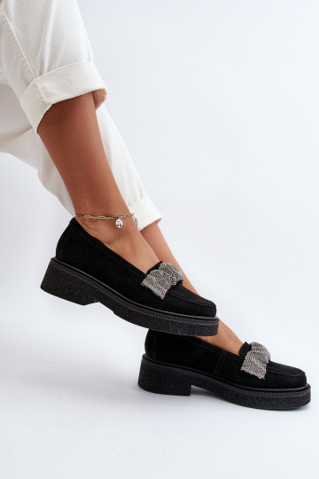 Zazoo 3419 mocassins pour femmes en daim Avec ruban décoratif couleur noire 2