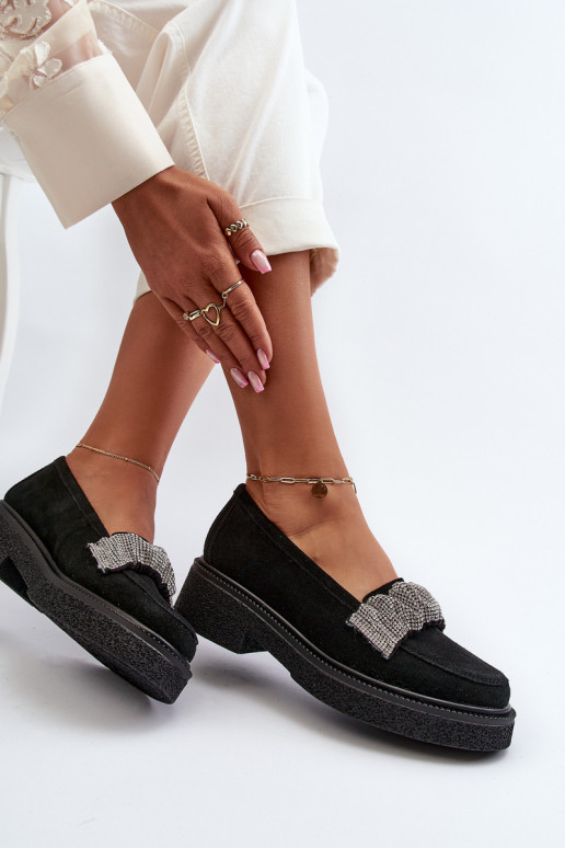 Zazoo 3419 mocassins pour femmes en daim Avec ruban décoratif couleur noire Zazoo 3419 mocassins pour femmes en daim Avec ruban décoratif couleur noire