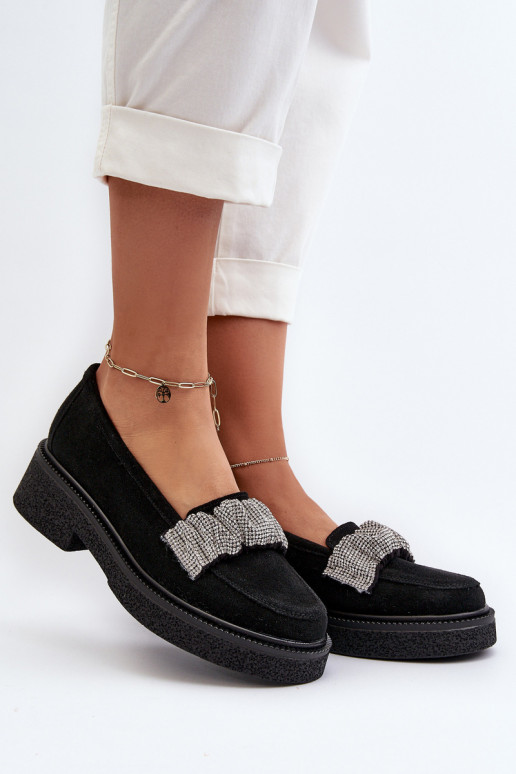 Zazoo 3419 mocassins pour femmes en daim Avec ruban décoratif couleur noire Zazoo 3419 mocassins pour femmes en daim Avec ruban décoratif couleur noire