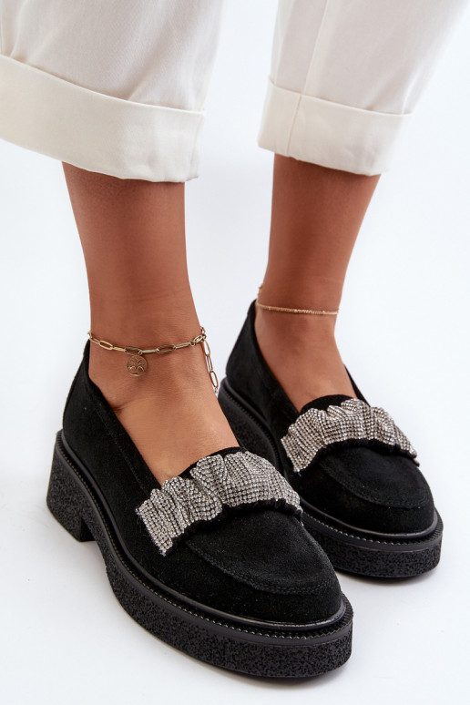 Zazoo 3419 mocassins pour femmes en daim Avec ruban décoratif couleur noire Zazoo 3419 mocassins pour femmes en daim Avec ruban décoratif couleur noire