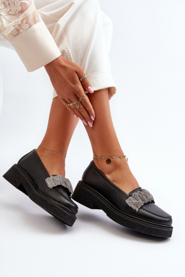Zazoo 3419 Dames leren mocassins met decoratieve band zwart 2