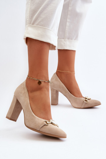 Zazoo 2453/OS Chaussures en daim avec des talons avec des coeurs couleur cappuccino
