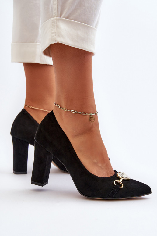 Zazoo 2453/OS Chaussures en daim avec des talons avec des coeurs couleur noire Zazoo 2453/OS Chaussures en daim avec des talons avec des coeurs couleur noire