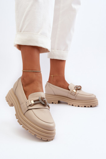 Mocassins en cuir pour femmes avec ornements Laura Messi 2780 couleur sable