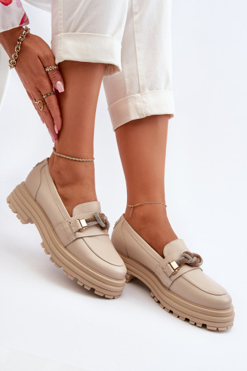 Leer dames mocassins met ornamenten Laura Messi 2780 beige 2