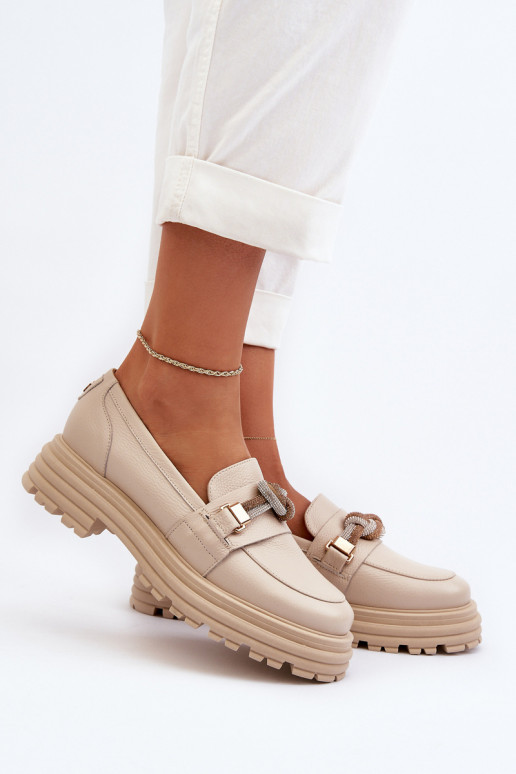 Peau mocassins pour femmes avec des ornements Laura Messi 2780 beige Peau mocassins pour femmes avec des ornements Laura Messi 2780 beige