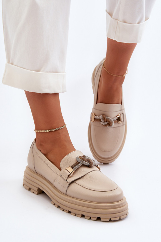 Peau mocassins pour femmes avec des ornements Laura Messi 2780 beige Peau mocassins pour femmes avec des ornements Laura Messi 2780 beige