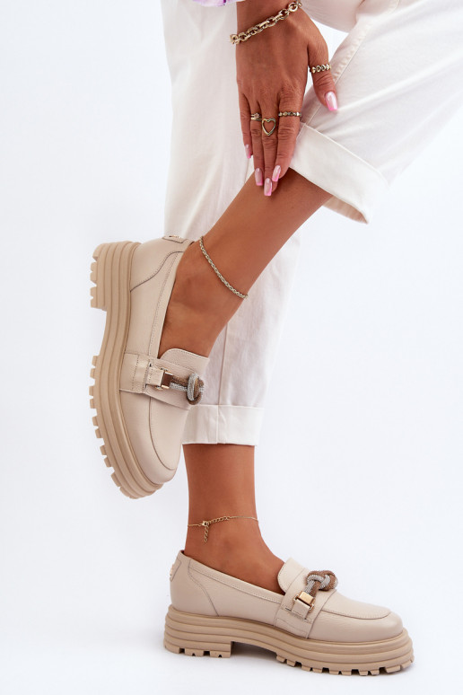 Leer dames mocassins met ornamenten Laura Messi 2780 beige Leer dames mocassins met ornamenten Laura Messi 2780 beige