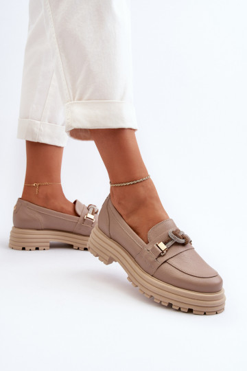 Mocassins en cuir pour femmes avec ornements Laura Messi 2780 couleur sable 2
