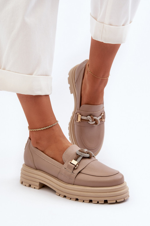 Peau mocassins pour femmes avec des ornements Laura Messi 2780 beige Peau mocassins pour femmes avec des ornements Laura Messi 2780 beige