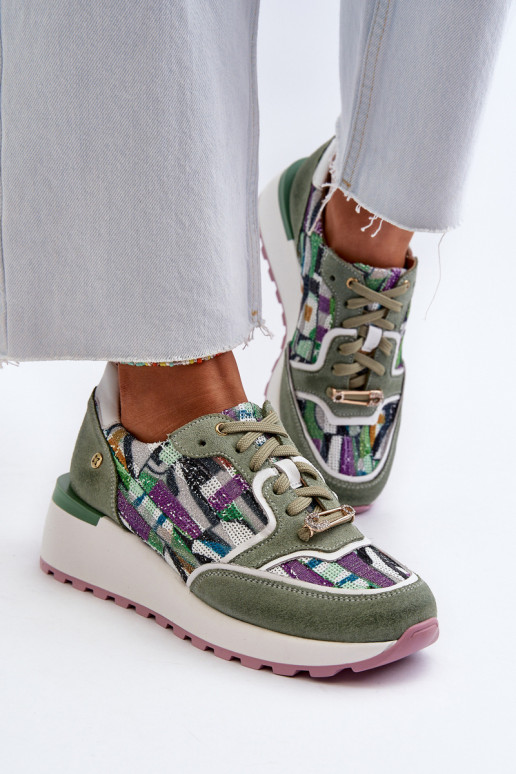 Leer Sneakers model schoenen Dames met platform Het heeftciejka 06390-09 SeledynoIne Leer Sneakers model schoenen Dames met platform Het heeftciejka 06390-09 SeledynoIne