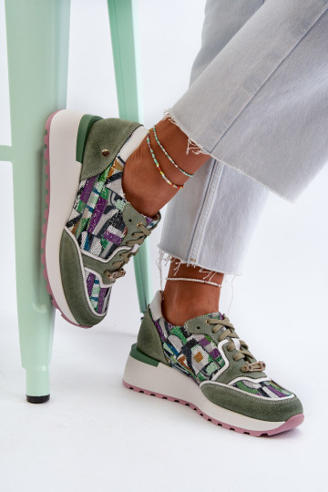 Leer Sneakers model schoenen Dames met platform Het heeftciejka 06390-09 SeledynoIne 2