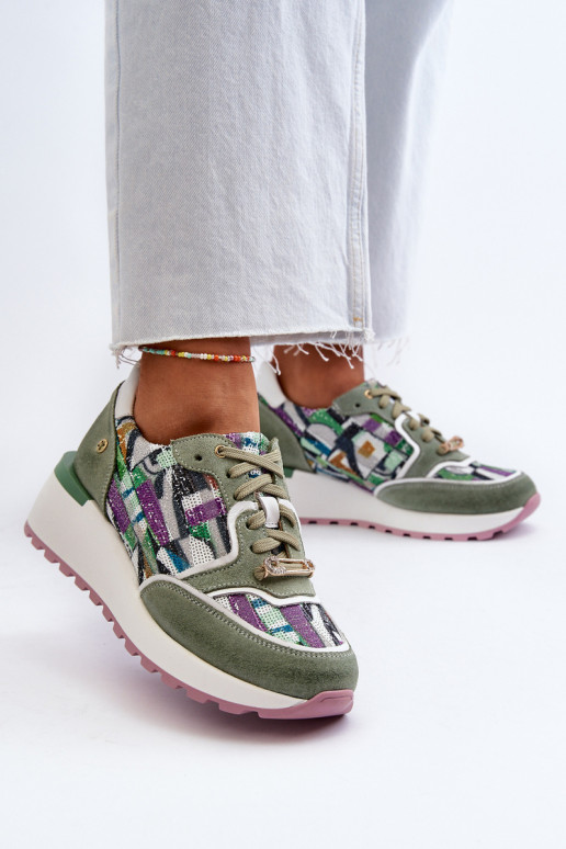 Leer Sneakers model schoenen Dames met platform Het heeftciejka 06390-09 SeledynoIne Leer Sneakers model schoenen Dames met platform Het heeftciejka 06390-09 SeledynoIne