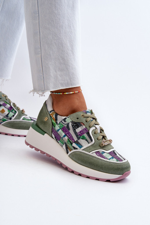 Leer Sneakers model schoenen Dames met platform Het heeftciejka 06390-09 SeledynoIne Leer Sneakers model schoenen Dames met platform Het heeftciejka 06390-09 SeledynoIne