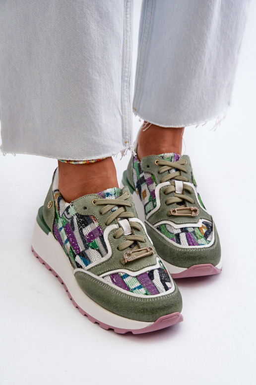 Leer Sneakers model schoenen Dames met platform Het heeftciejka 06390-09 SeledynoIne Leer Sneakers model schoenen Dames met platform Het heeftciejka 06390-09 SeledynoIne