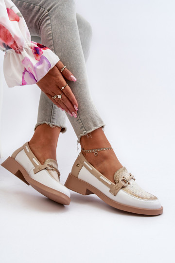 Haut Mokassins Schuhe Feminin Es mussciejka 06493-11 INeiß-Beige 2