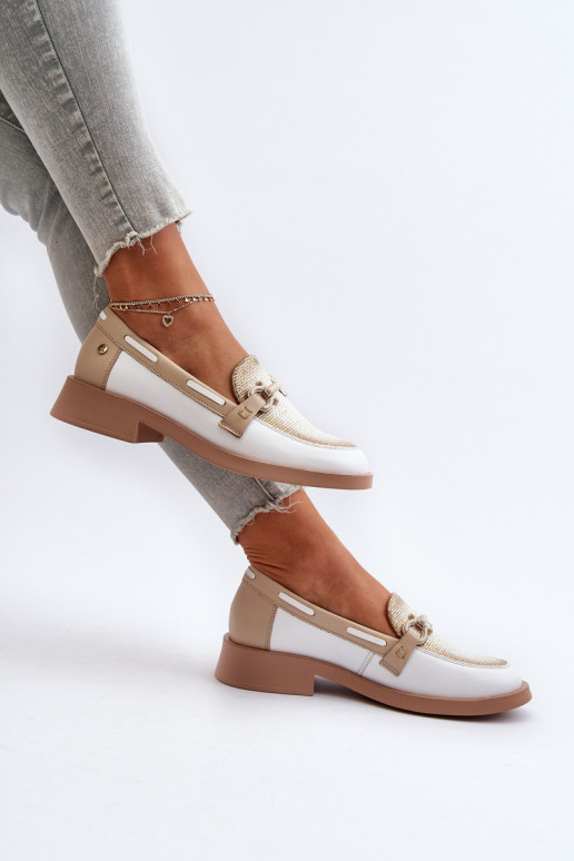 Peau Mocassins chaussures Féminin Il fautciejka 06493-11 Blanc-beige