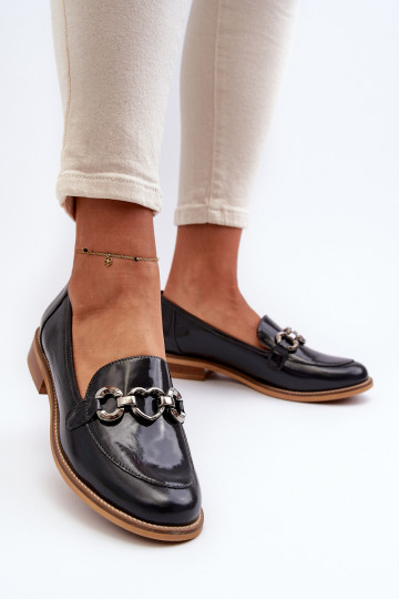 Leder lackierte Damenmokassins Laura Messi 2760 dunkelblau