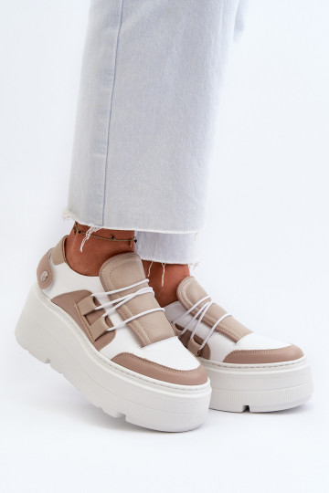 Zazoo 1833 Leder Damen-Sportschuhe im sportlichen Stil mit modischen massiven Sohlen sand-weiß