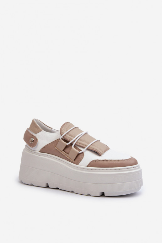 Zazoo 1833 Sneakers model schoenen Dames Leer met trendy massieve zolen beige-Initte kleur Zazoo 1833 Sneakers model schoenen Dames Leer met trendy massieve zolen beige-Initte kleur