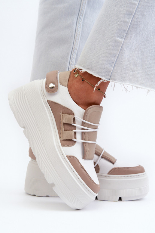 Zazoo 1833 Sneakers model schoenen Dames Leer met trendy massieve zolen beige-Initte kleur Zazoo 1833 Sneakers model schoenen Dames Leer met trendy massieve zolen beige-Initte kleur