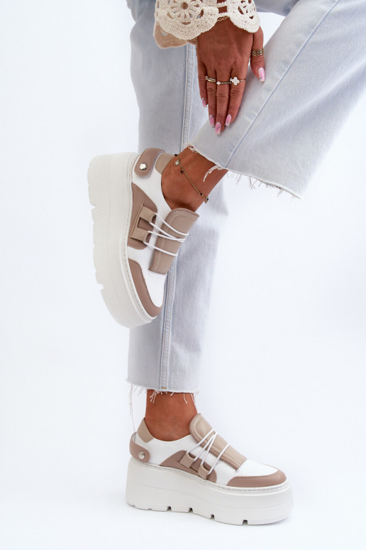 Zazoo 1833 Sneakers model schoenen Dames Leer met trendy massieve zolen beige-Initte kleur Zazoo 1833 Sneakers model schoenen Dames Leer met trendy massieve zolen beige-Initte kleur