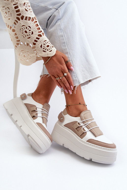 Zazoo 1833 Sneakers model schoenen Dames Leer met trendy massieve zolen beige-Initte kleur Zazoo 1833 Sneakers model schoenen Dames Leer met trendy massieve zolen beige-Initte kleur