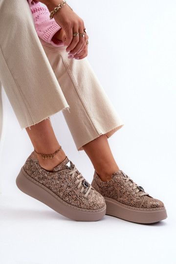 Leer sportschoenen met platform Het heeftciejka 06191-10 beige 2