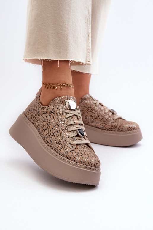 Leer sportschoenen met platform Het heeftciejka 06191-10 beige